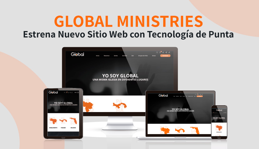 Varias Pantallas de Dispositivos con el Home de Global Ministries